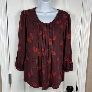Daniel Rainn Women's 3/4 Sleeve Pullover Burgundy Floral Blouse Size M NWT